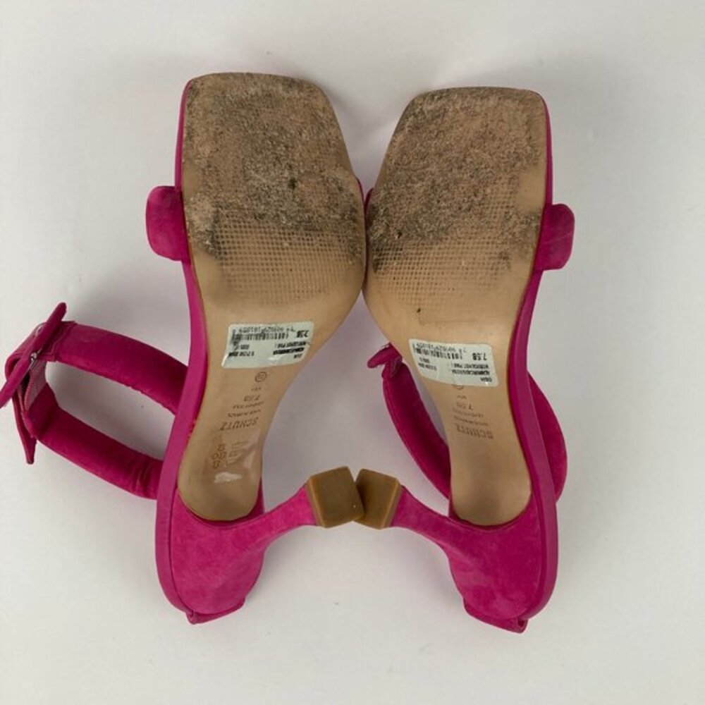 Schutz Gigih Nubuck Heel Sandal Hot Pink Size 7.5 Square Toe Leather Ankle Strap - Picture 6 of 8